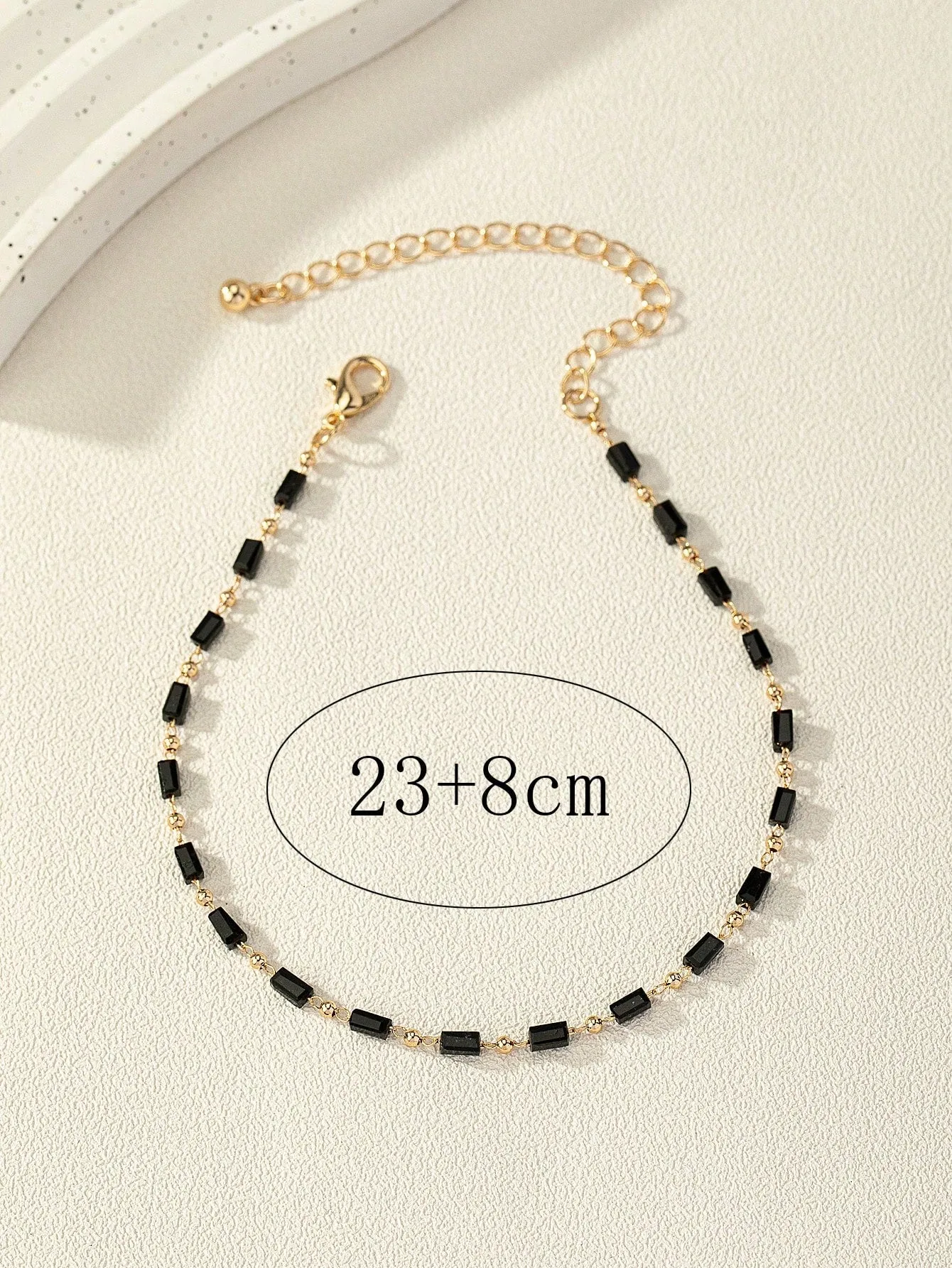 1pc Single-Layer Handmade Chain Ankle Bracelet With Black Glass Beads SD