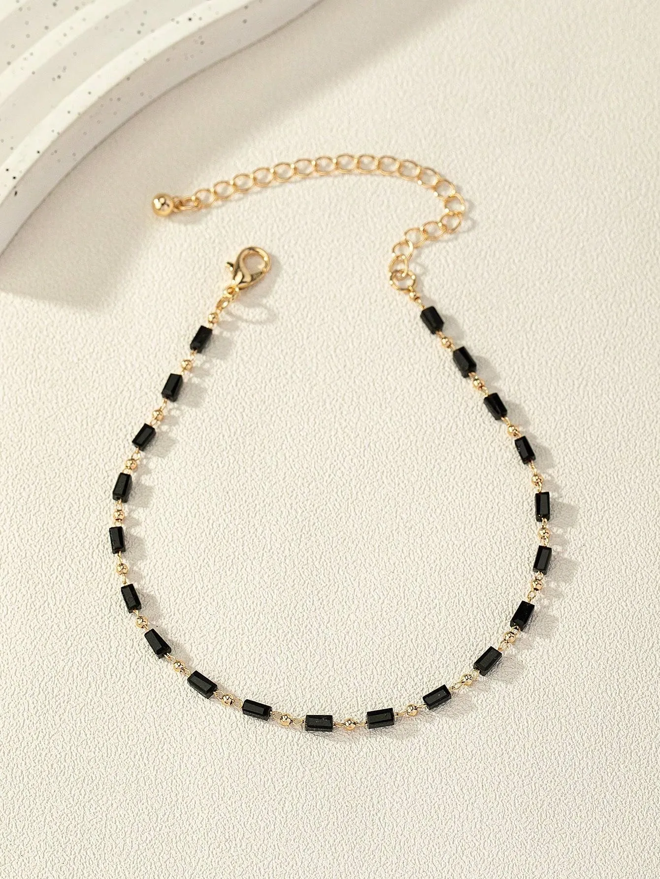 1pc Single-Layer Handmade Chain Ankle Bracelet With Black Glass Beads SD