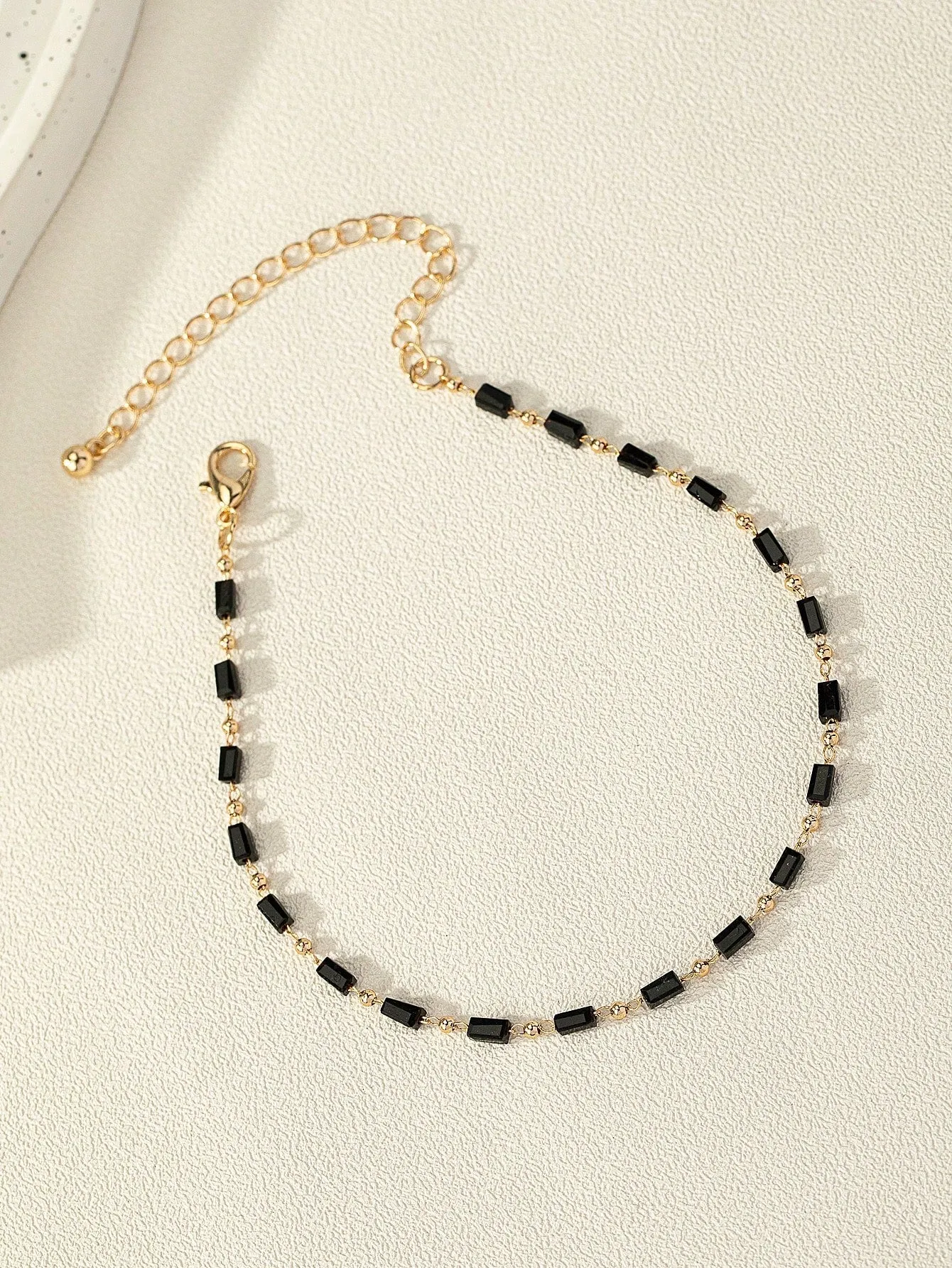 1pc Single-Layer Handmade Chain Ankle Bracelet With Black Glass Beads SD