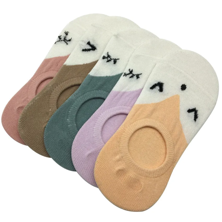 5 Pairs Lot Summer Cotton Cute Fox Pattern Ankle Socks for Women