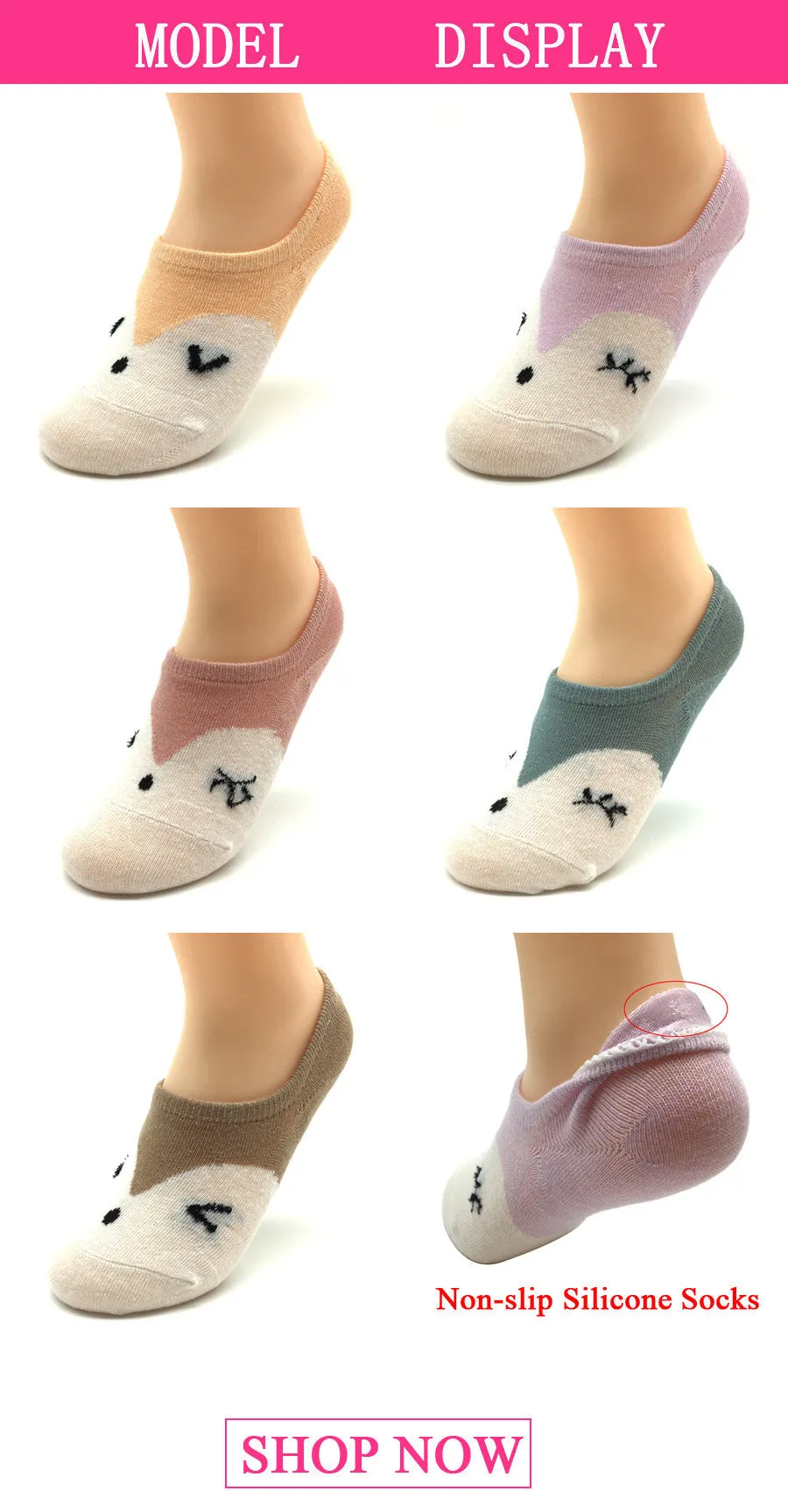 5 Pairs Lot Summer Cotton Cute Fox Pattern Ankle Socks for Women