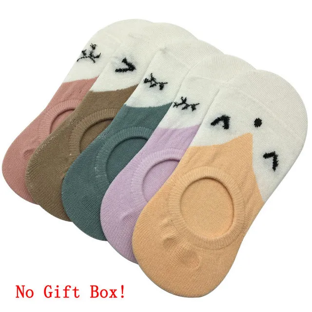 5 Pairs Lot Summer Cotton Cute Fox Pattern Ankle Socks for Women