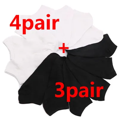 7Pair Women's Casual White Black Solid Color Short Low Cut Ankle Socks