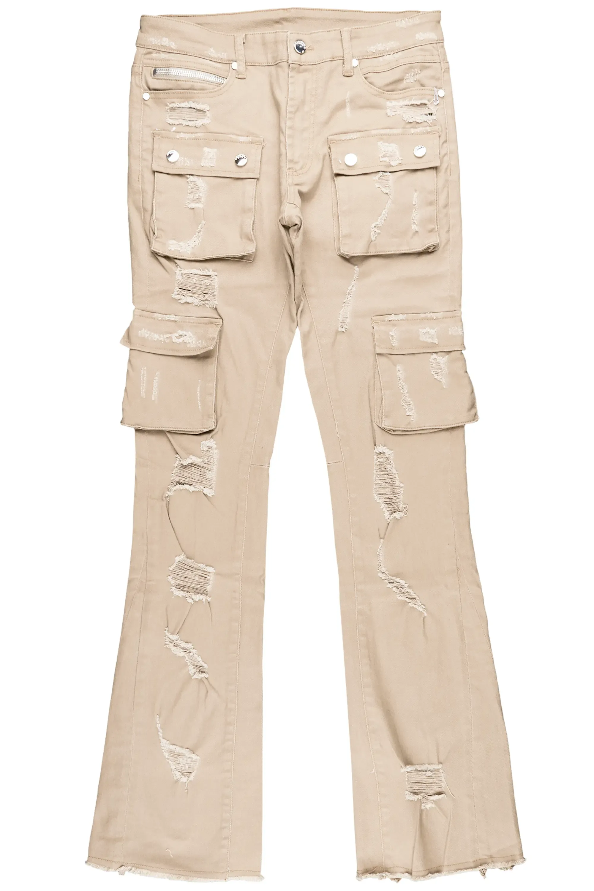 Adriel Beige Cargo Stacked Flare Jean