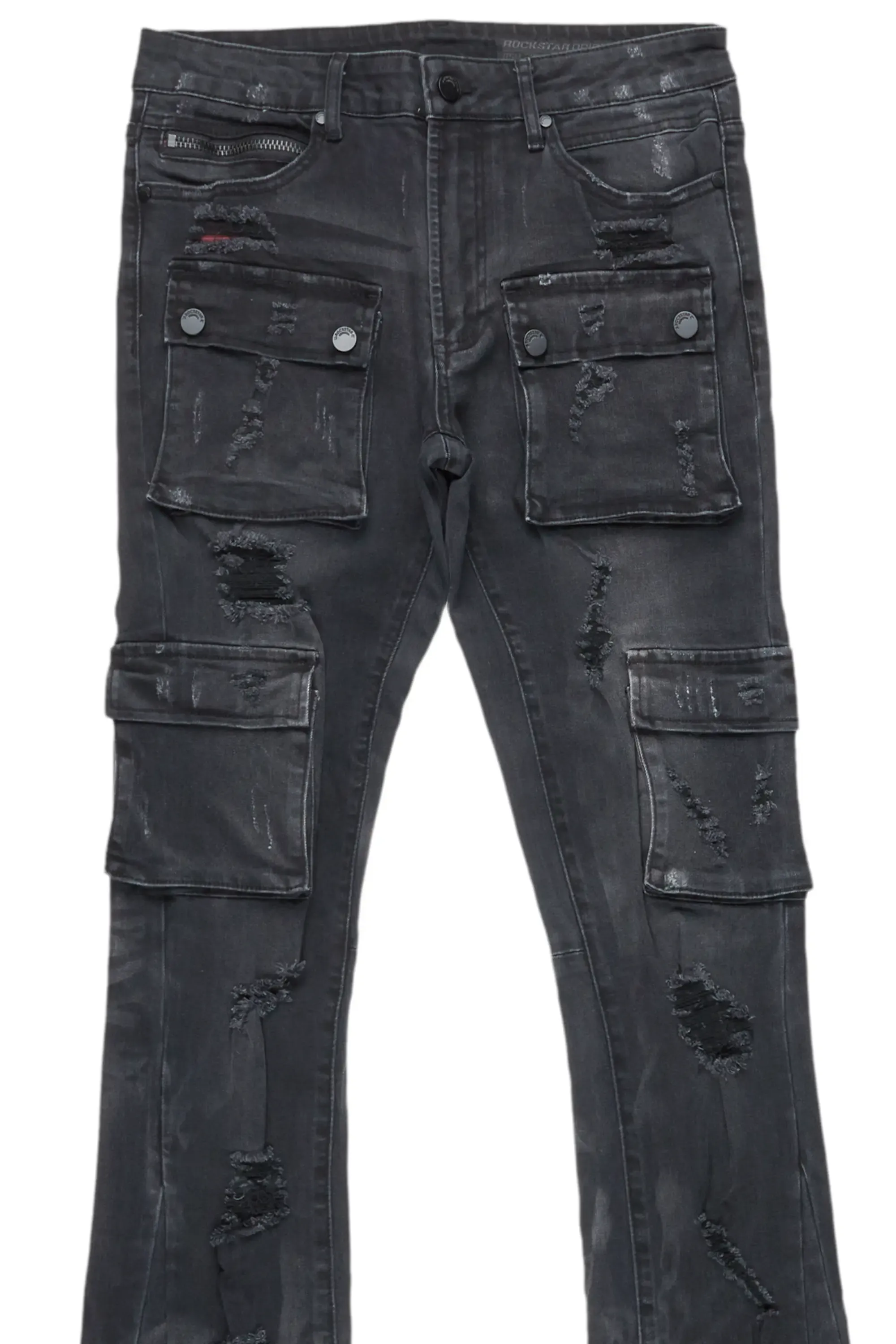 Adriel Grey Wash Cargo Stacked Flare Jean