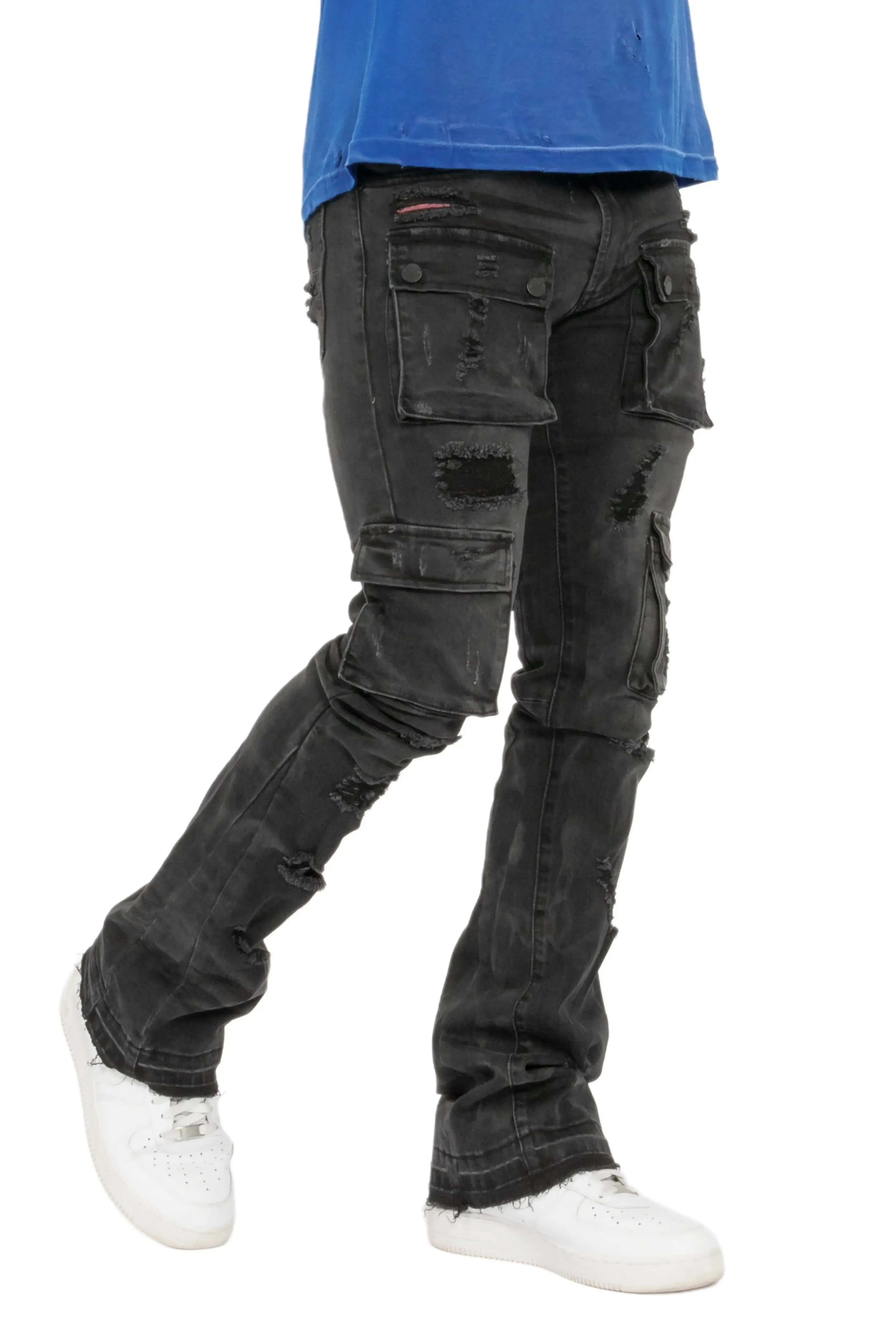 Adriel Grey Wash Cargo Stacked Flare Jean