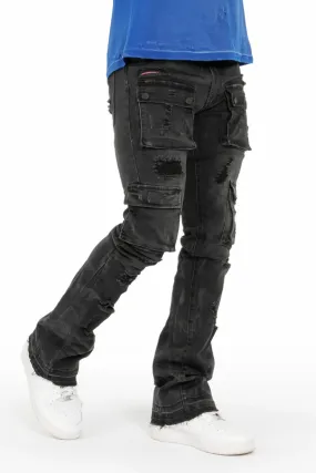 Adriel Grey Wash Cargo Stacked Flare Jean