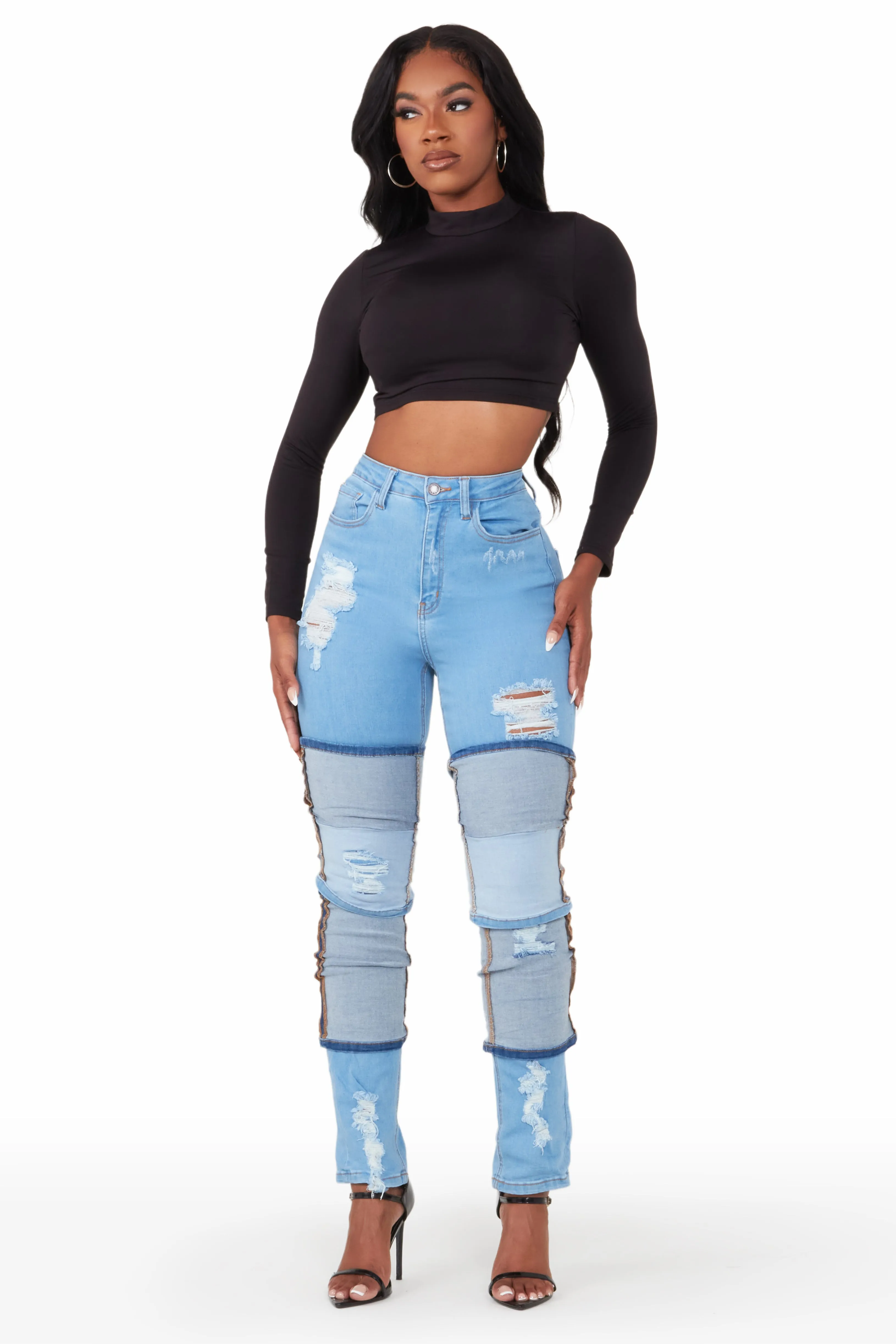 Angelica Light Wash Distressed Skinny Jean