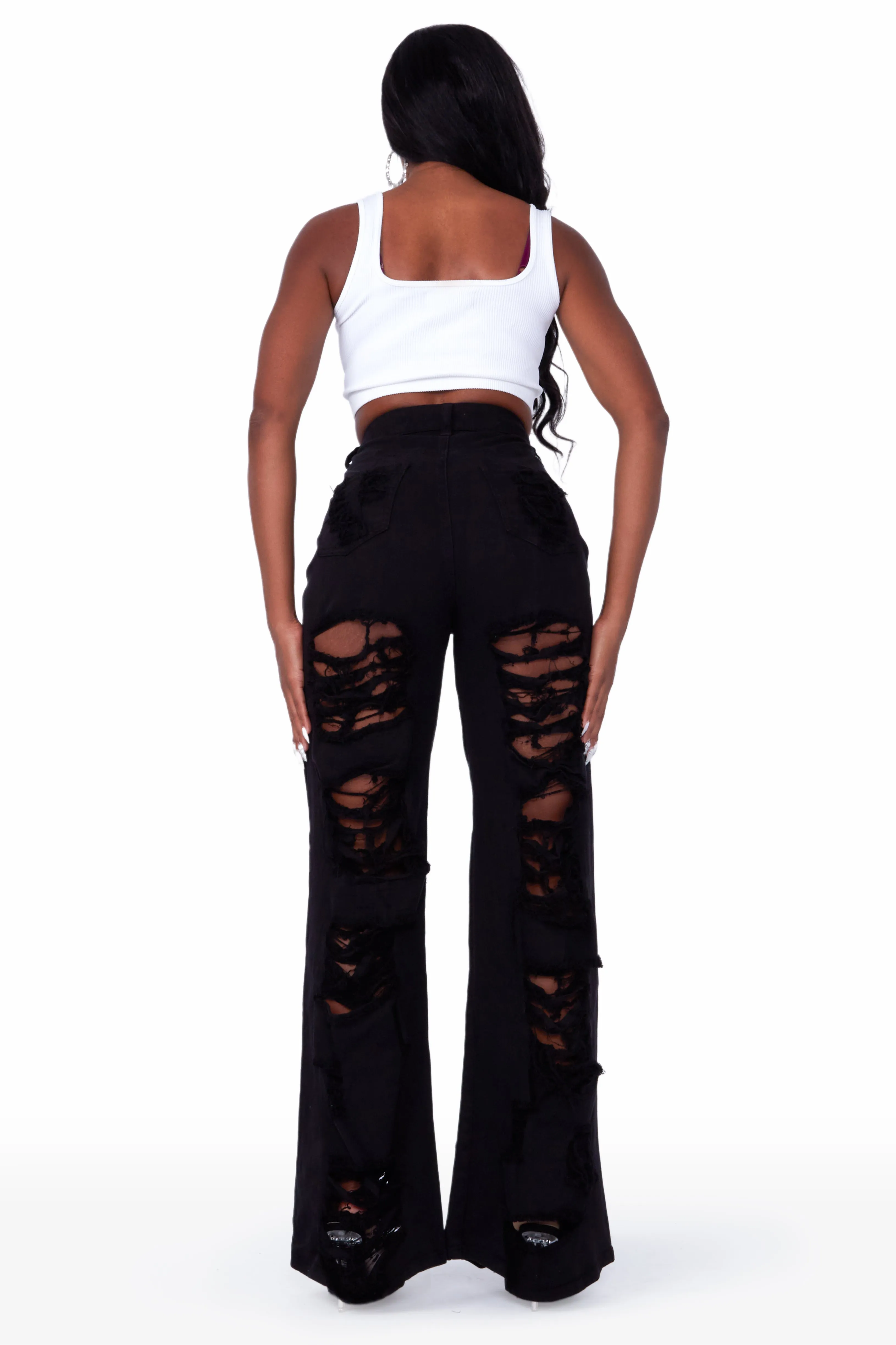 Angelique Black Shredded Wide Leg Jean