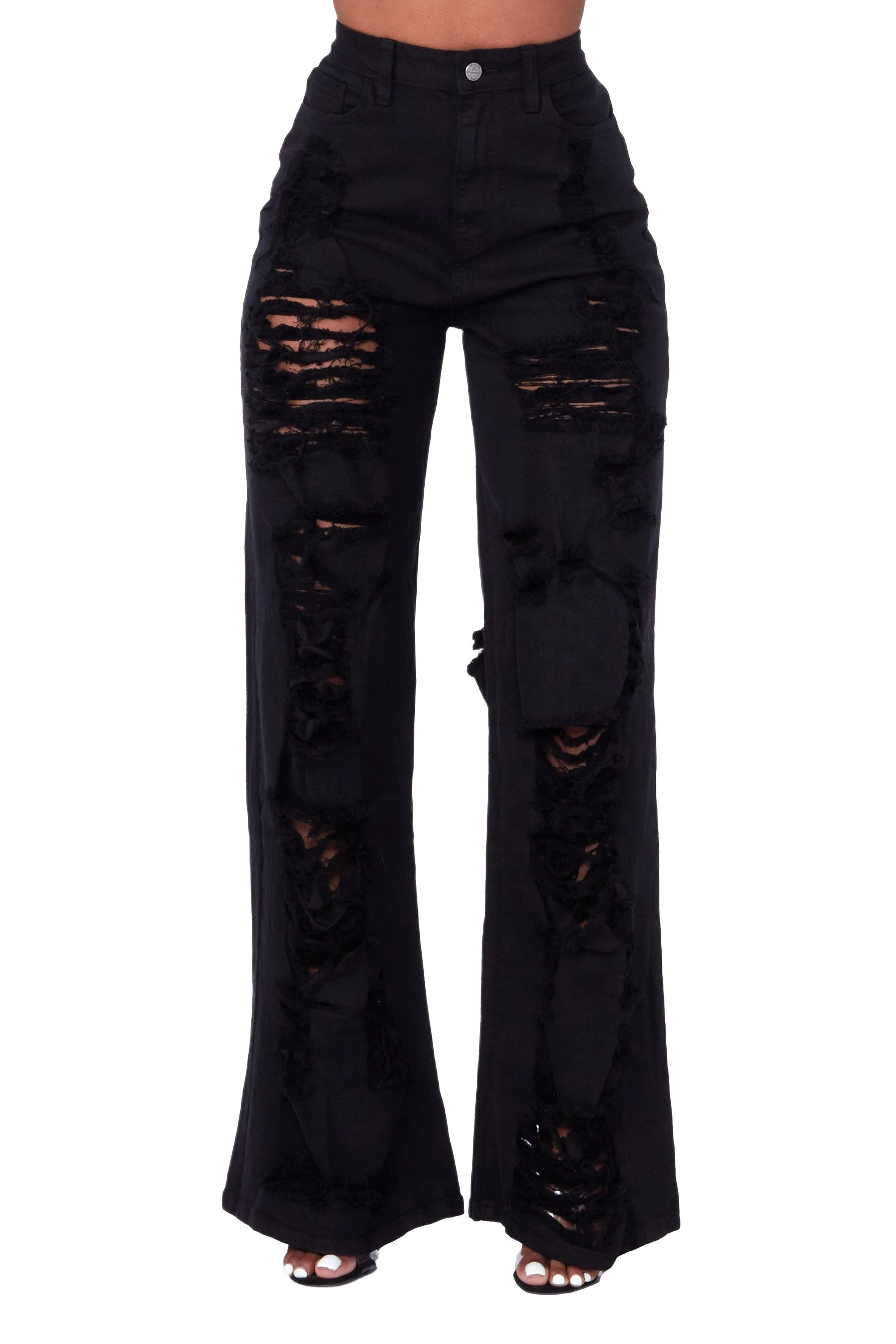 Angelique Black Shredded Wide Leg Jean