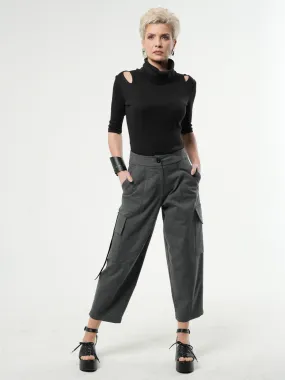 Ankle-Length Gray Cargo Pants