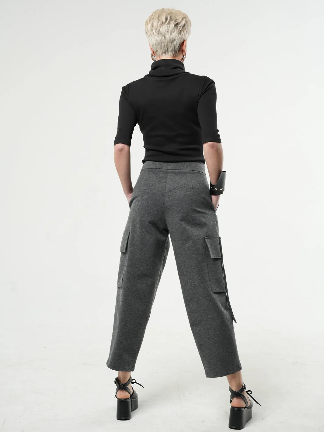 Ankle-Length Gray Cargo Pants