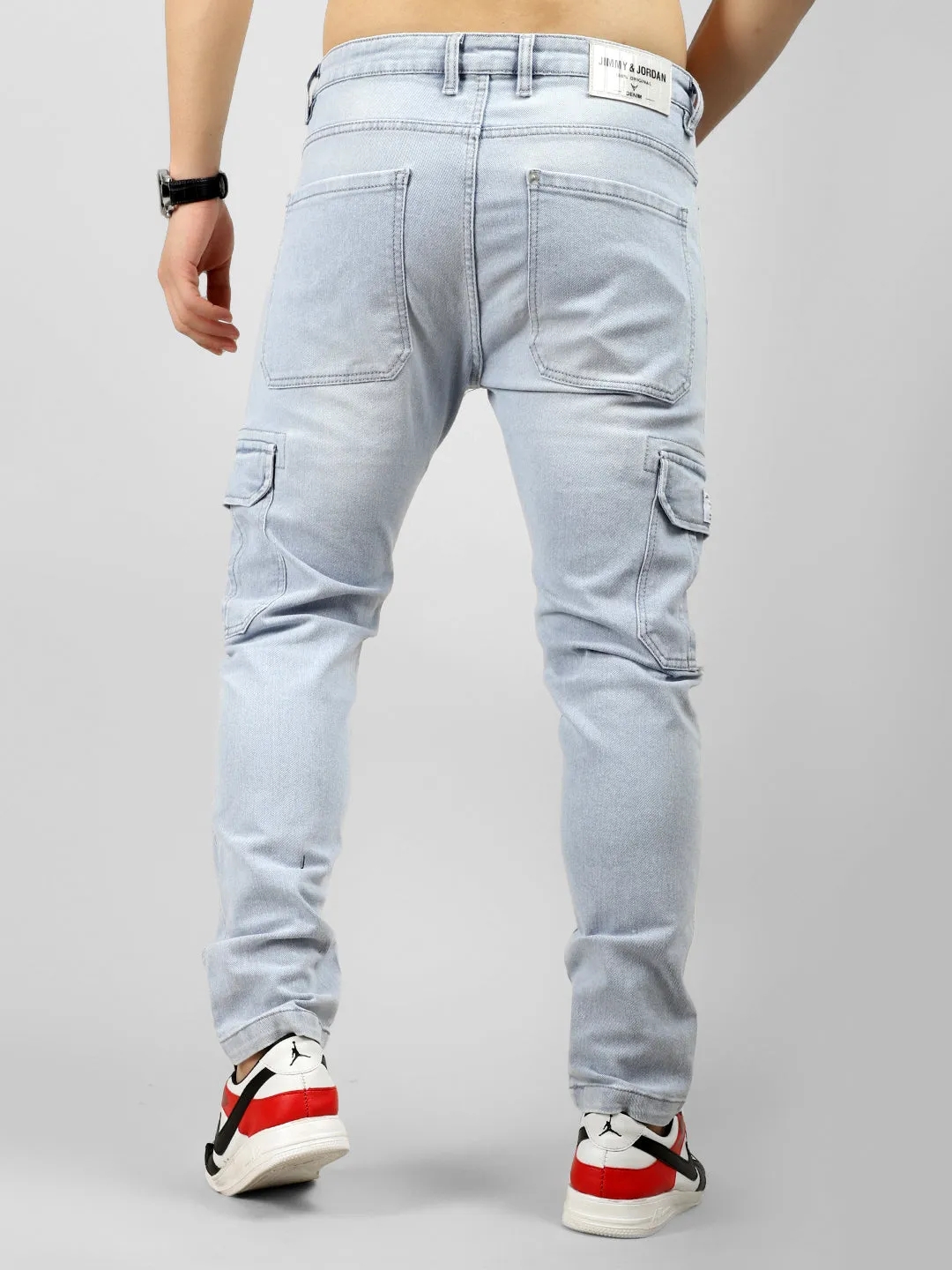 Aqua Light Blue Magic Ankle Fit Denim Cargo