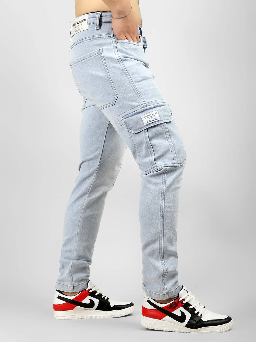 Aqua Light Blue Magic Ankle Fit Denim Cargo