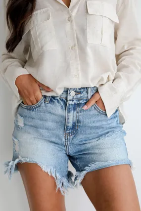 Avery Light Wash Distressed Denim Shorts