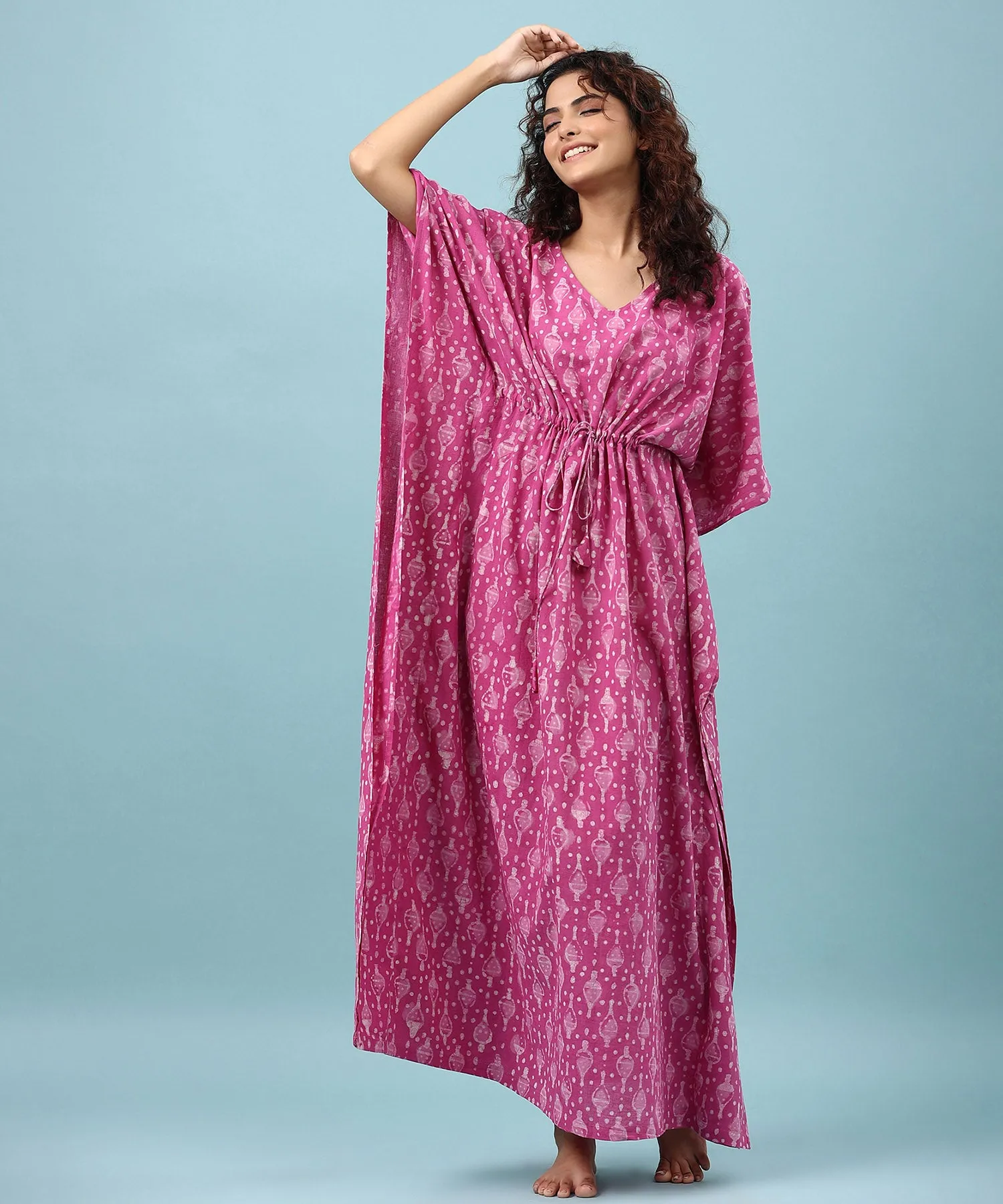 Bagru Pink Cotton Kaftan