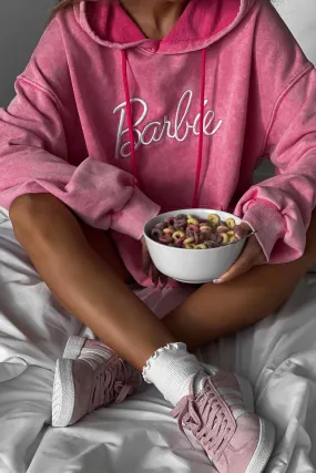 Barbie Letter Embroidery Distressed Hoodie