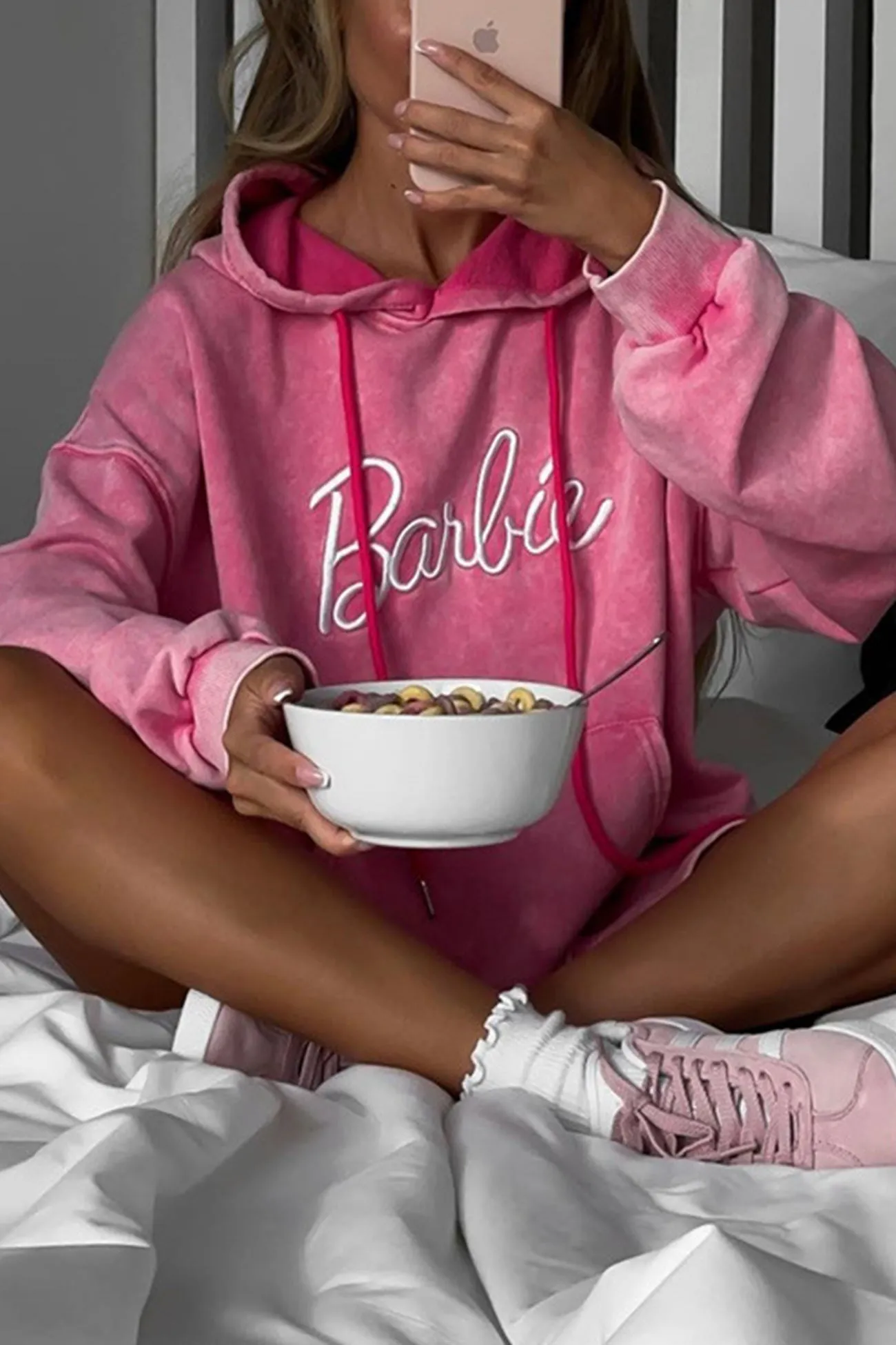 Barbie Letter Embroidery Distressed Hoodie