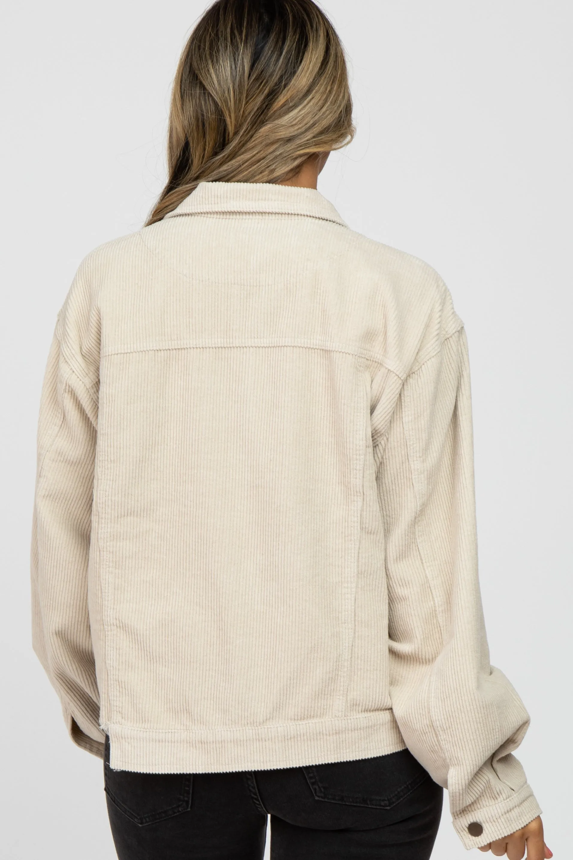 Beige Corduroy Distressed Hem Cropped Jacket