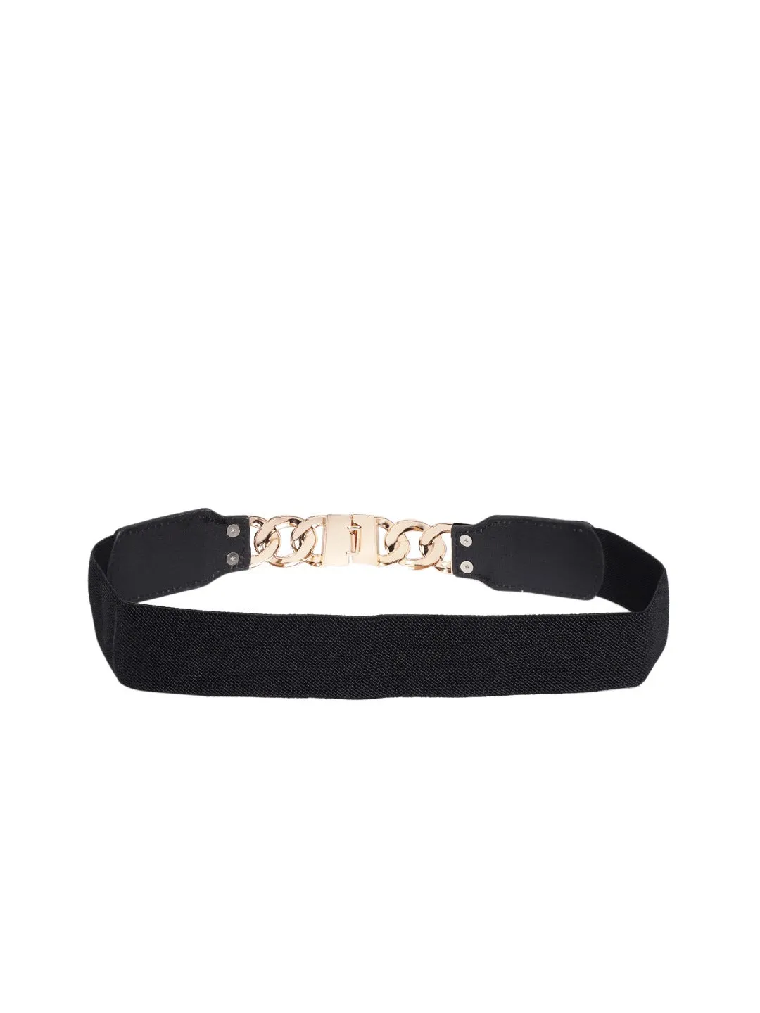 Berrylush Women Black Elastic Strap Chain Buckle Belt