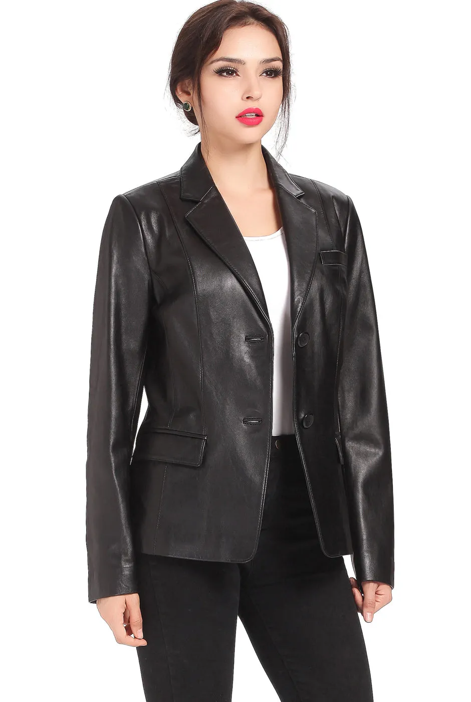 BGSD Women Kristina New Zealand Lambskin Leather Blazer