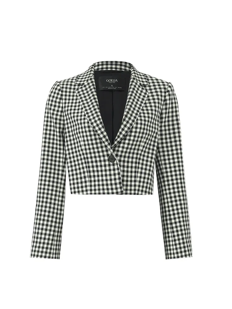 Black And White Check Women Crop Blazer