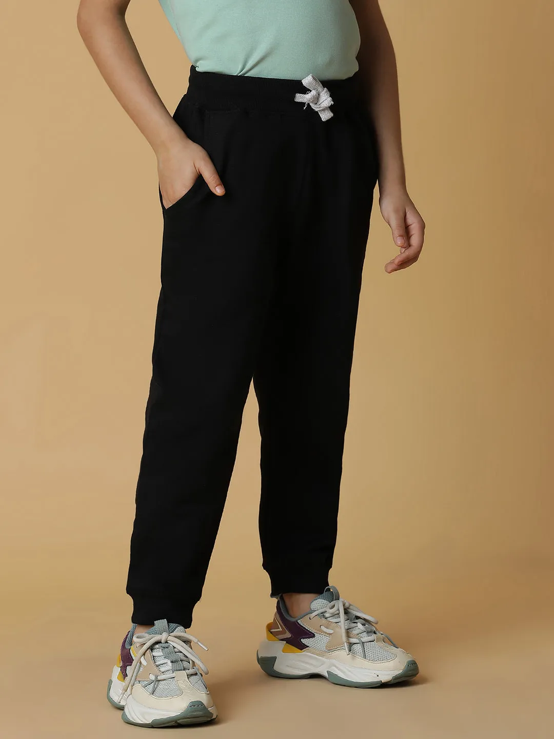 Boys Black Cotton Joggers