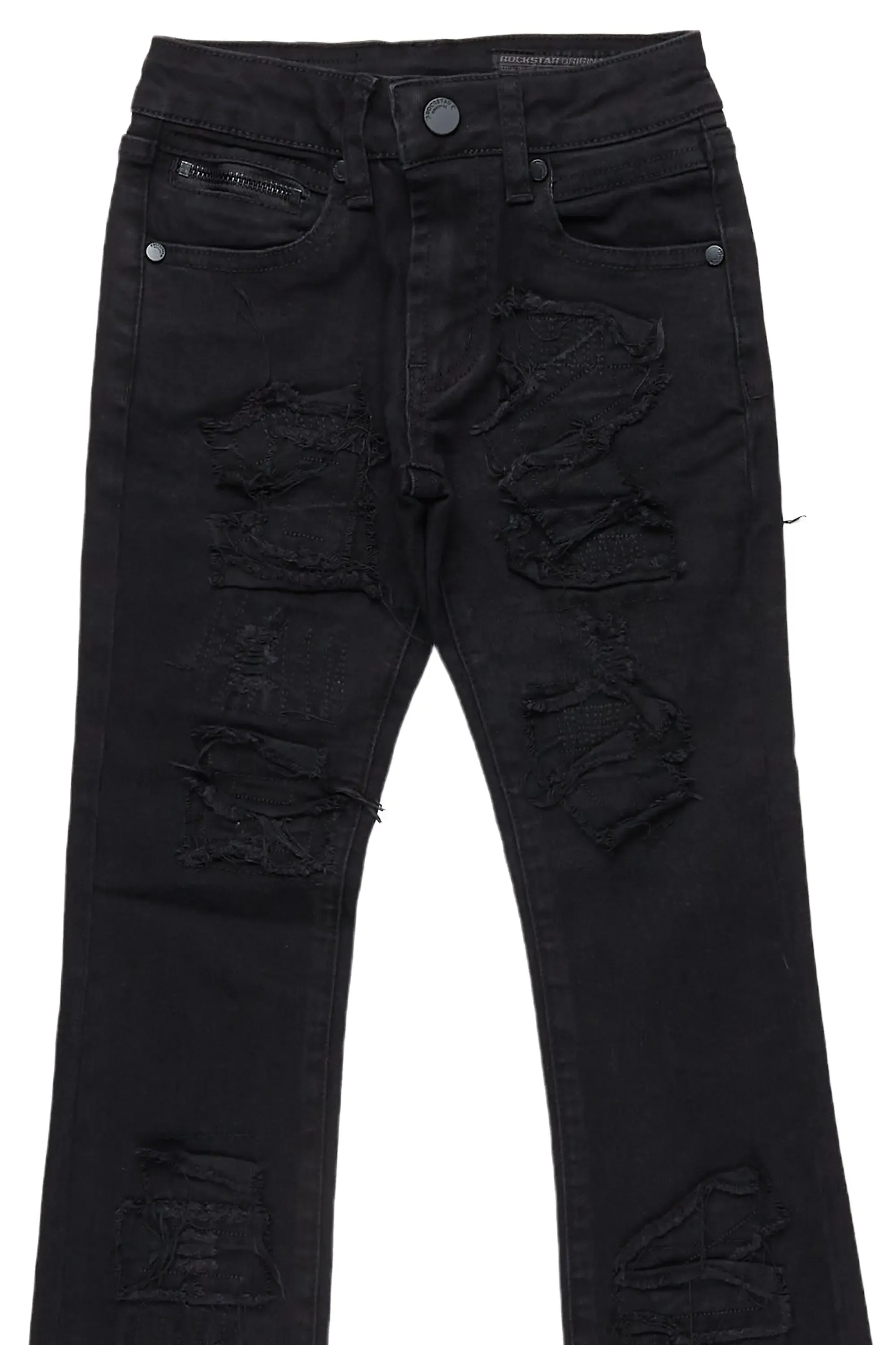 Boys Camden Jet Black Stacked Flare Jean