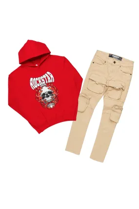 Boys Malin Red/ Beige Graphic Hoodie /Jean Set