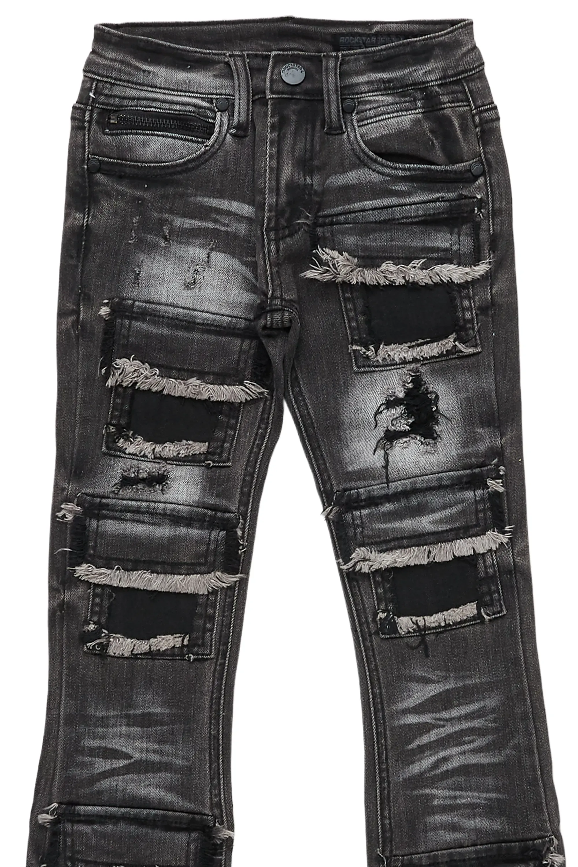 Boys Petrus Black Super Stacked Flare Jean