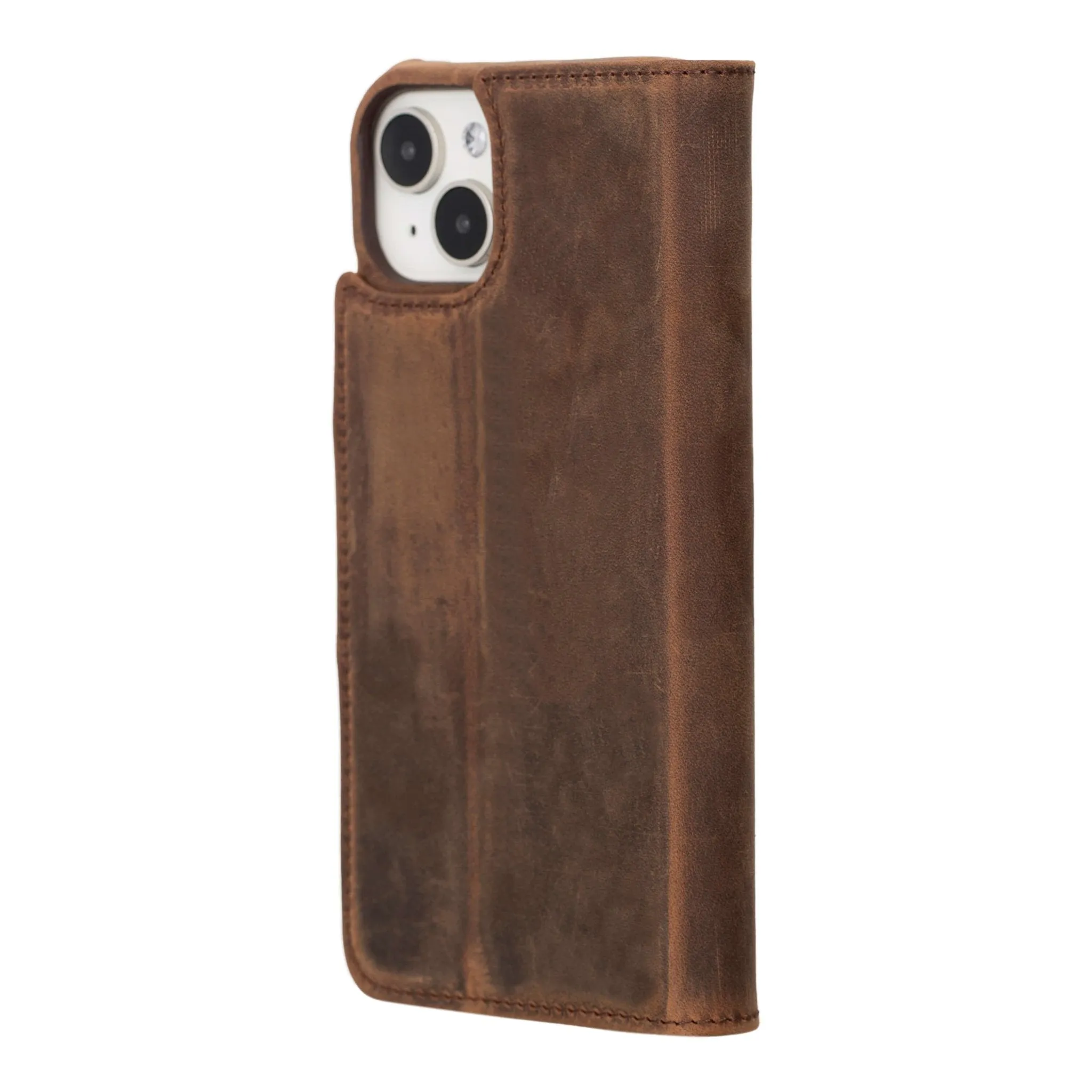 Burkley iPhone 15 Plus Wallet Case, Distressed Coffee