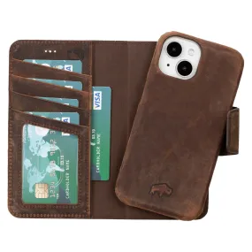 Burkley iPhone 15 Plus Wallet Case, Distressed Coffee