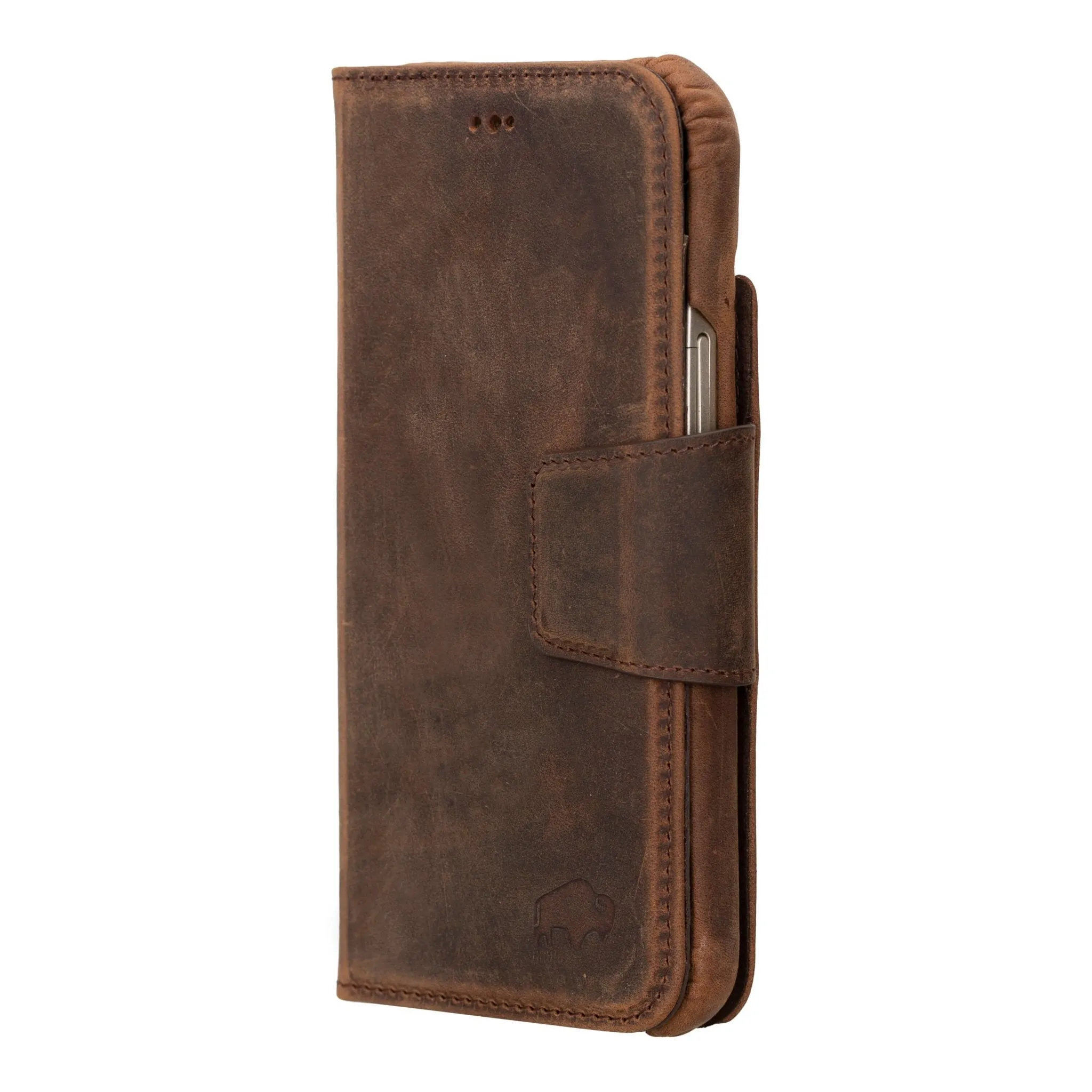 Burkley iPhone 15 Plus Wallet Case, Distressed Coffee