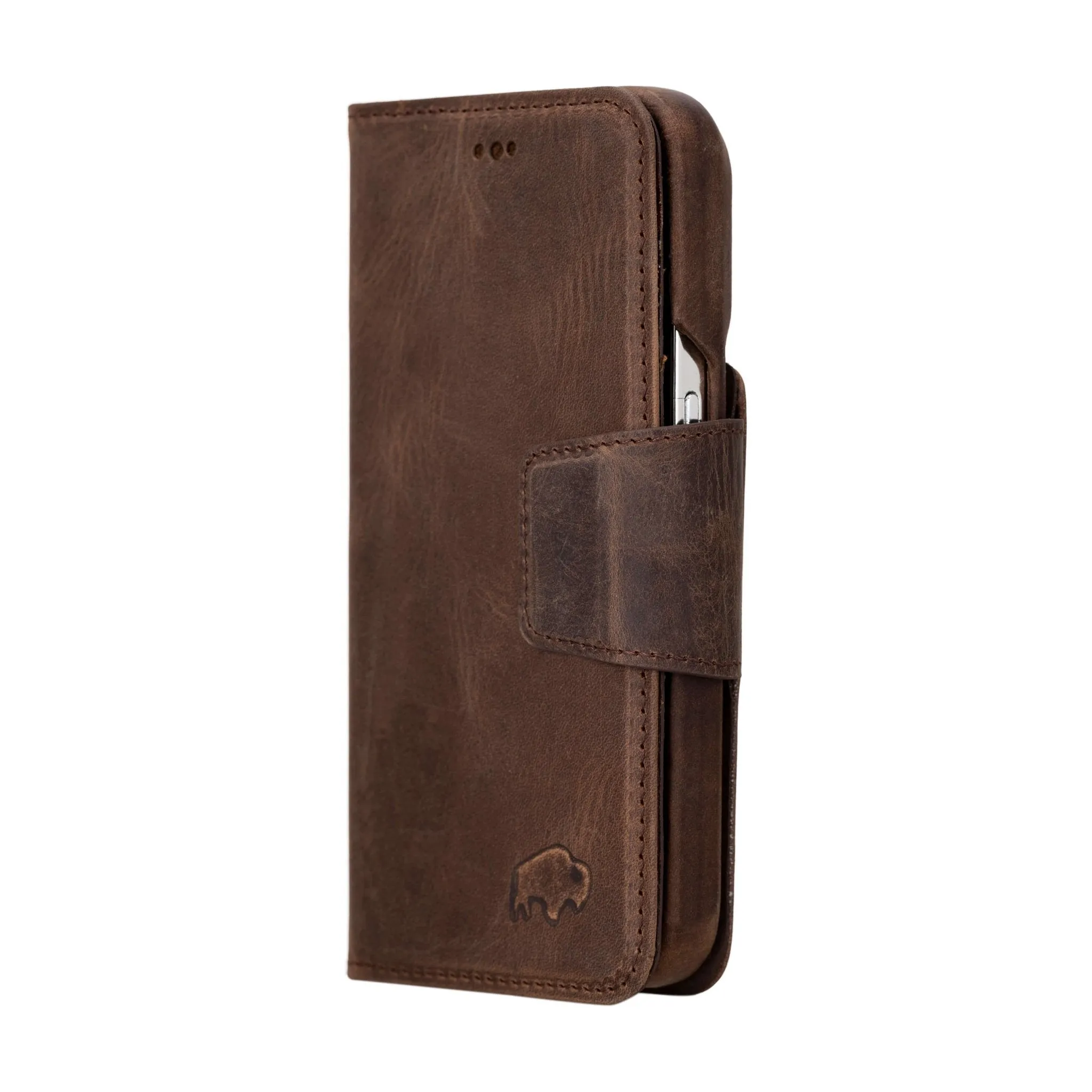 Burkley iPhone 15 Pro Wallet Case, Distressed Coffee