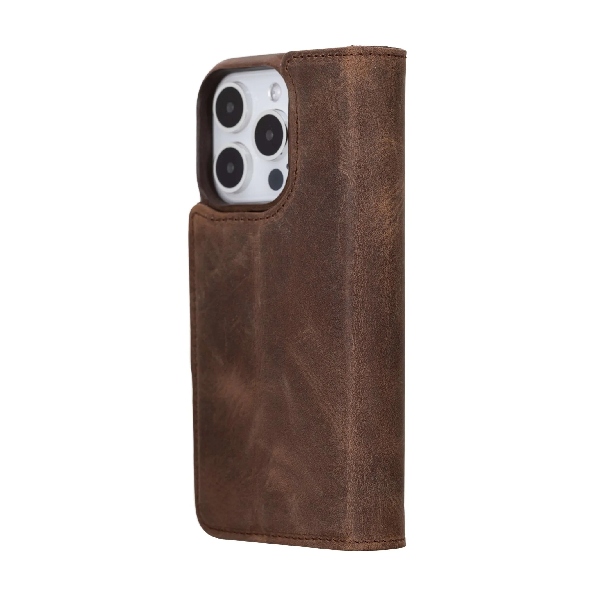 Burkley iPhone 15 Pro Wallet Case, Distressed Coffee