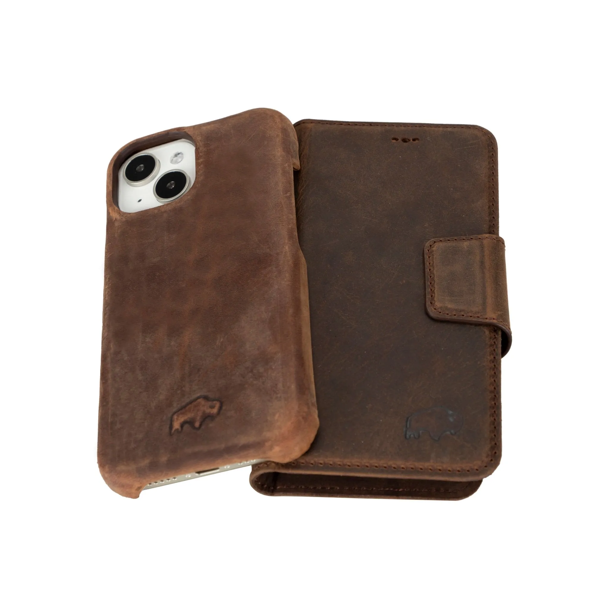 Burkley iPhone 16 Wallet Case, Distressed Coffee