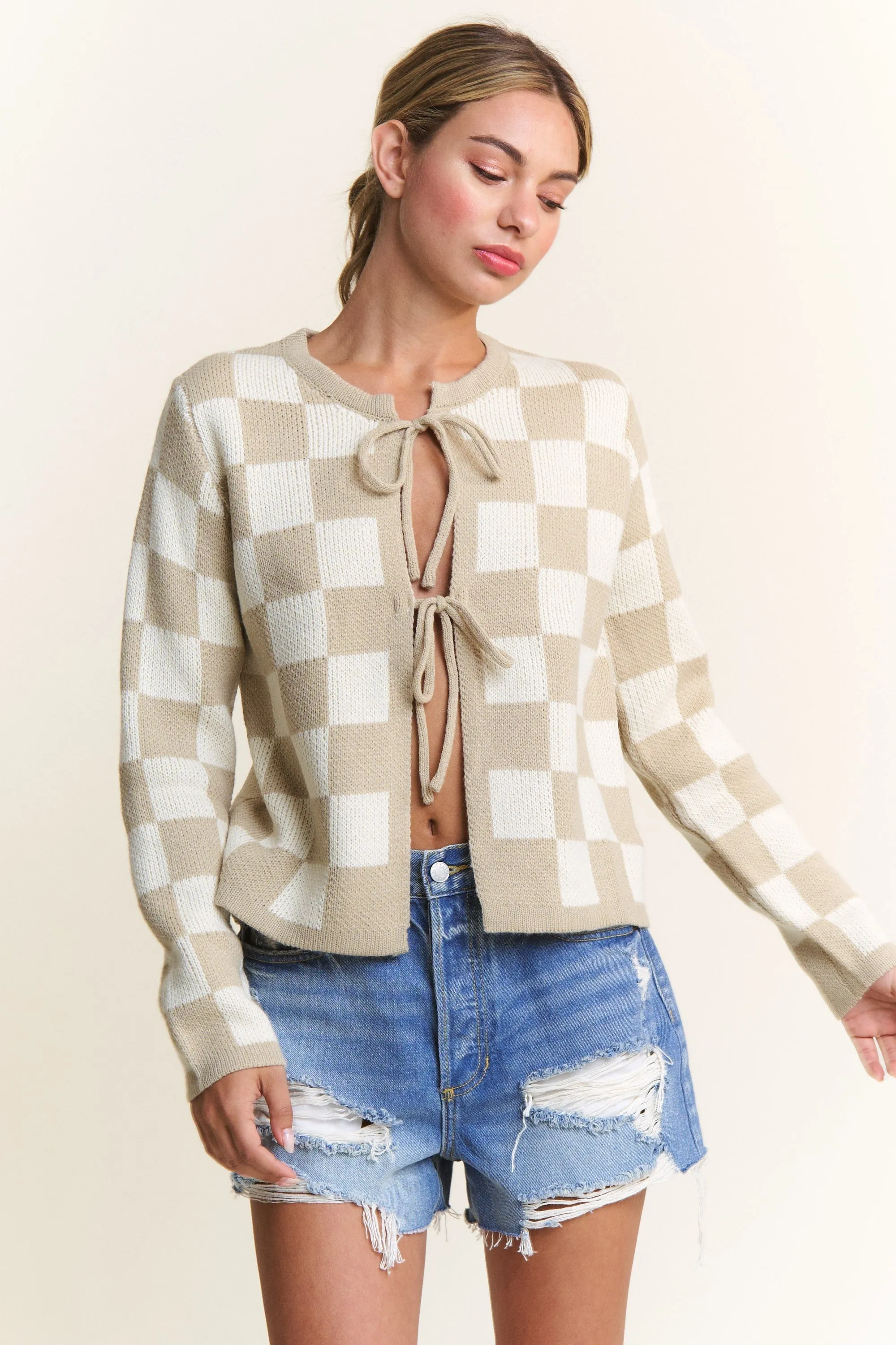 Classic Checkered Tieup Cardigan