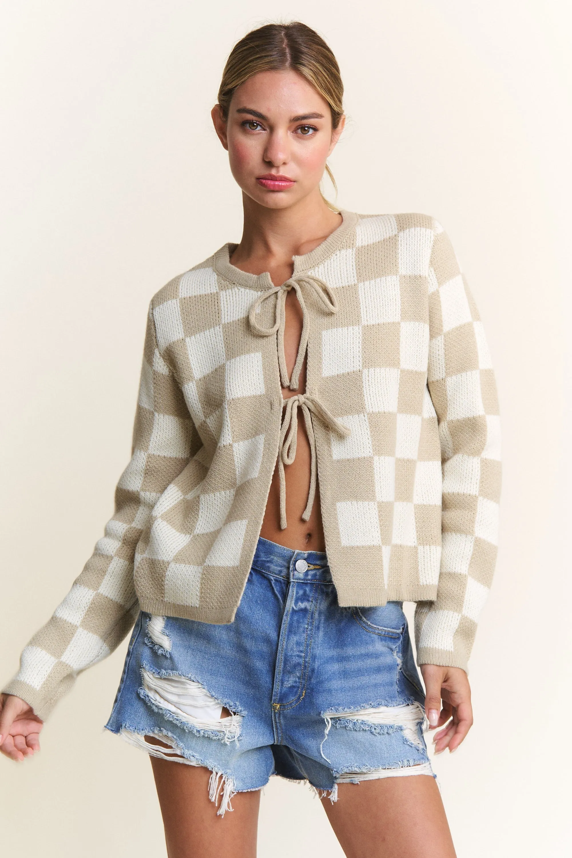 Classic Checkered Tieup Cardigan