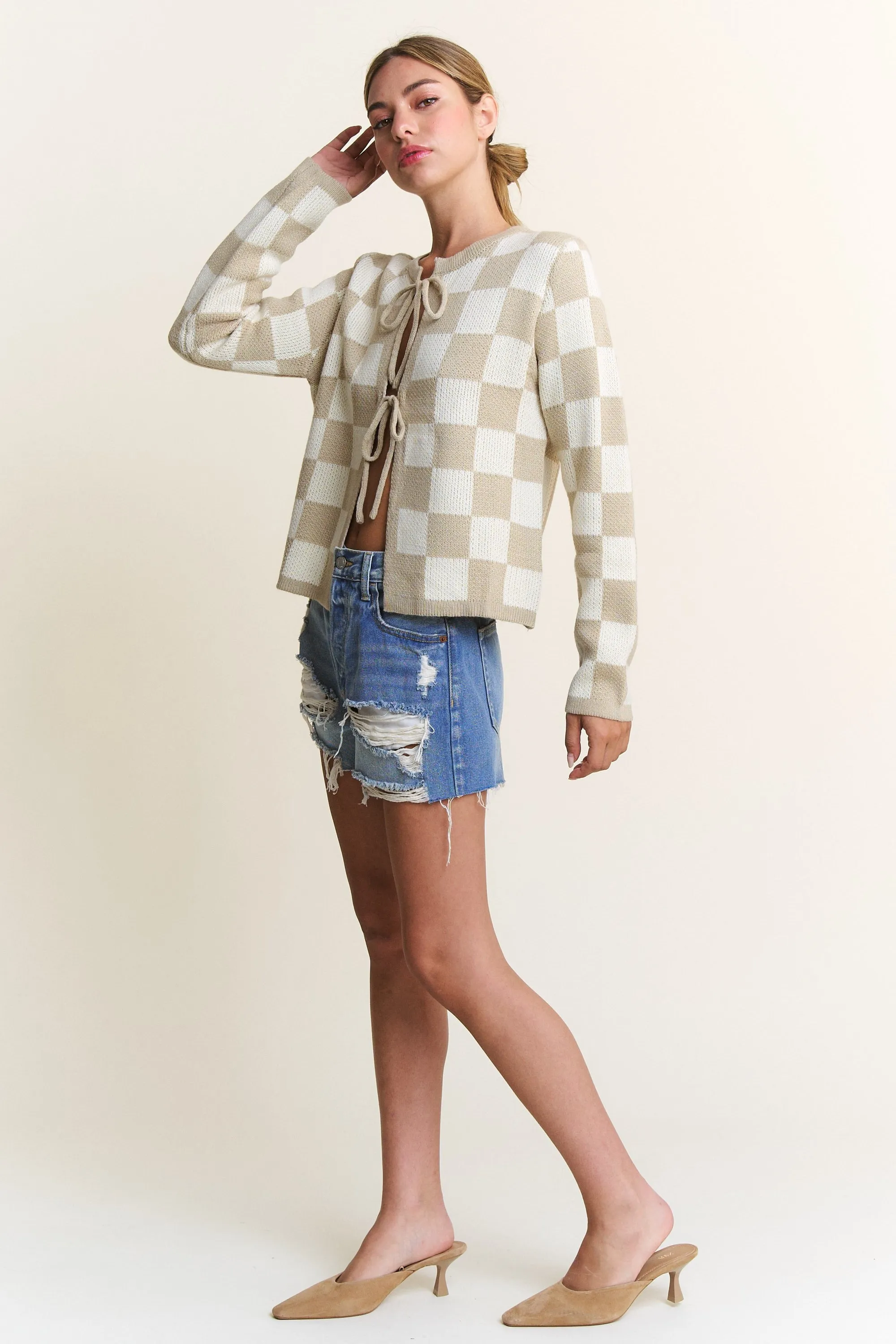 Classic Checkered Tieup Cardigan