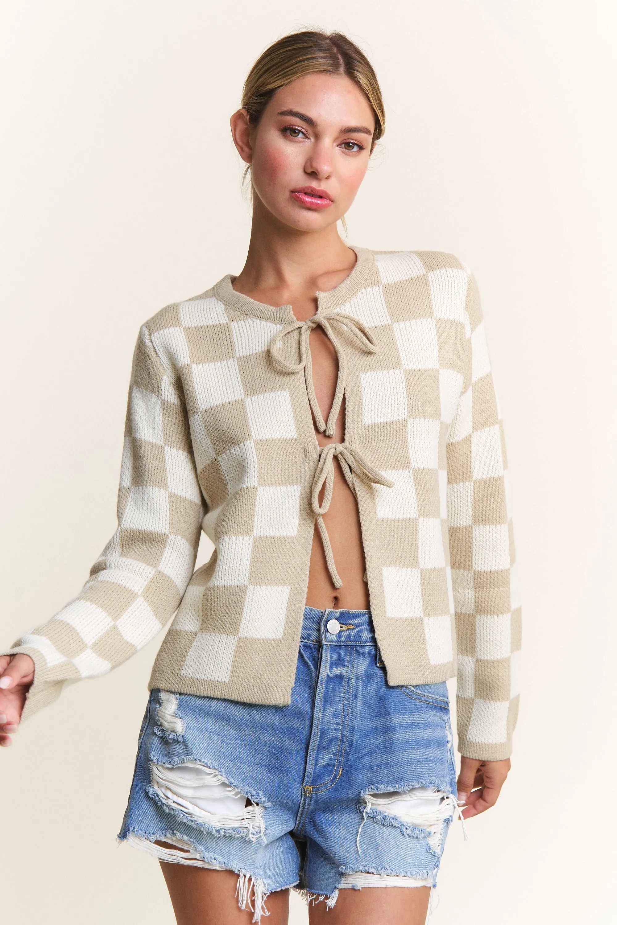 Classic Checkered Tieup Cardigan