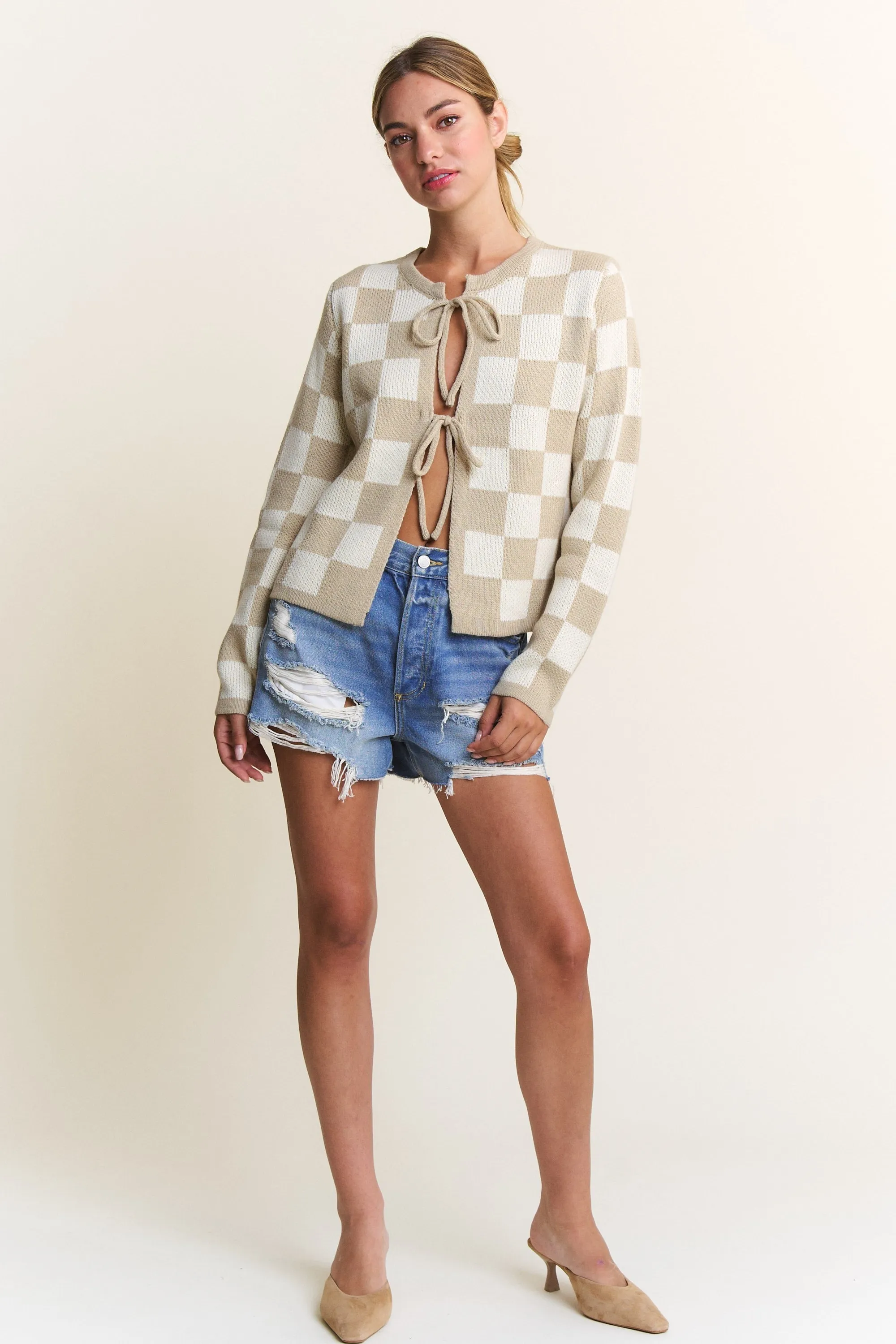 Classic Checkered Tieup Cardigan