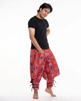 Clovers Thai Hill Tribe Fabric Men's Harem Pants with Ankle Straps in Bright Red