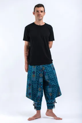 Clovers Thai Hill Tribe Fabric Men's Harem Pants with Ankle Straps in Turquoise