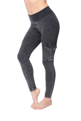 Contour Rolldown Cargo Ankle Legging (Style W-443, Black Mineral Wash MW6) by Hard Tail Forever