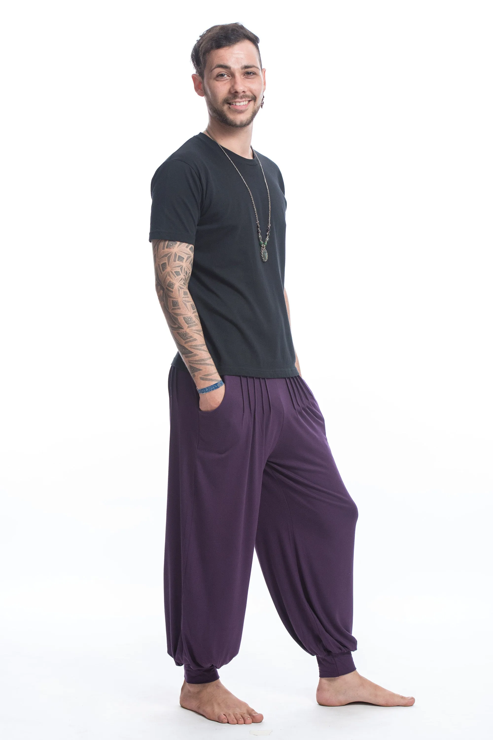 Cotton Men Harem Pants in Solid Purple