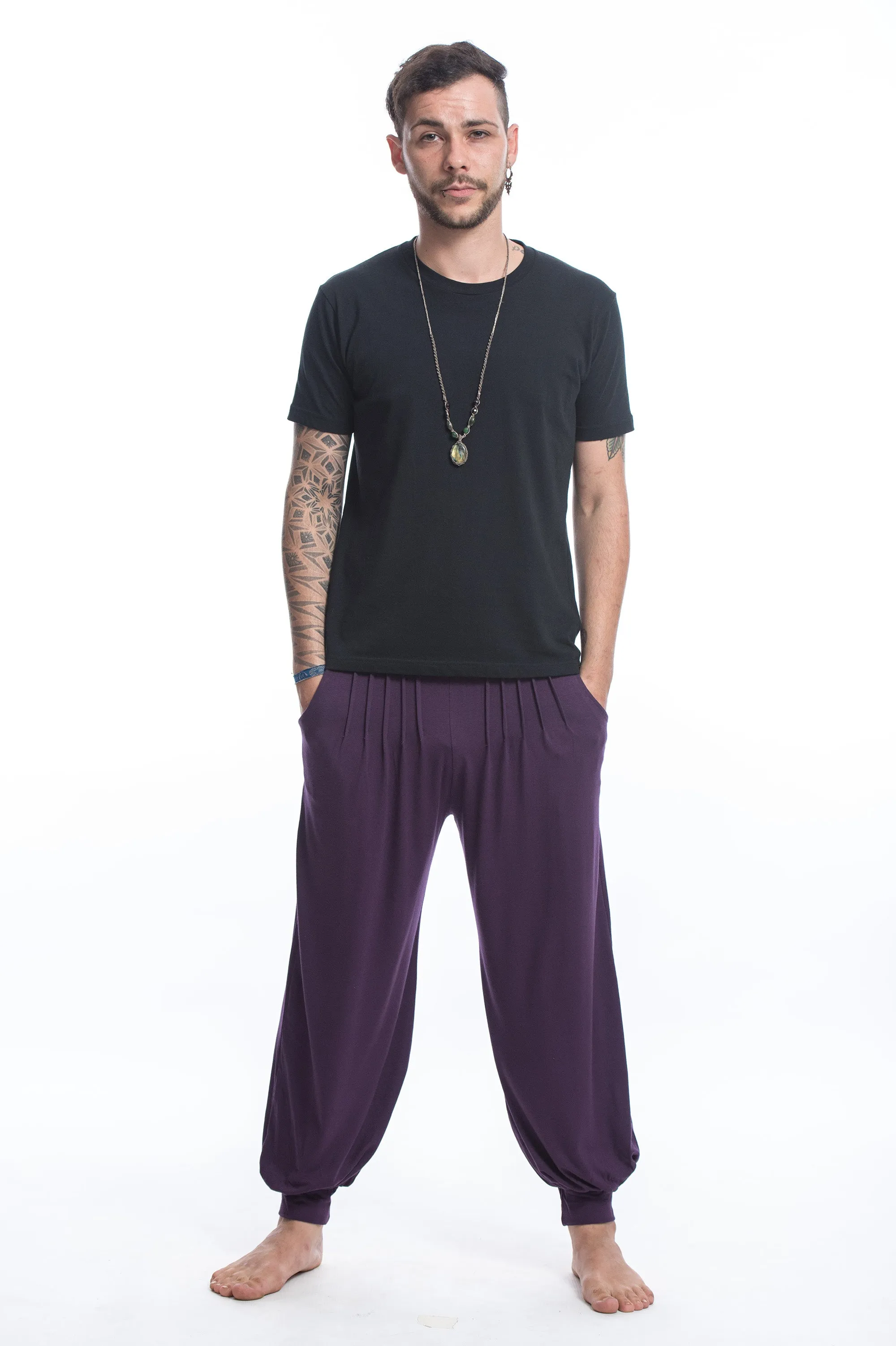 Cotton Men Harem Pants in Solid Purple