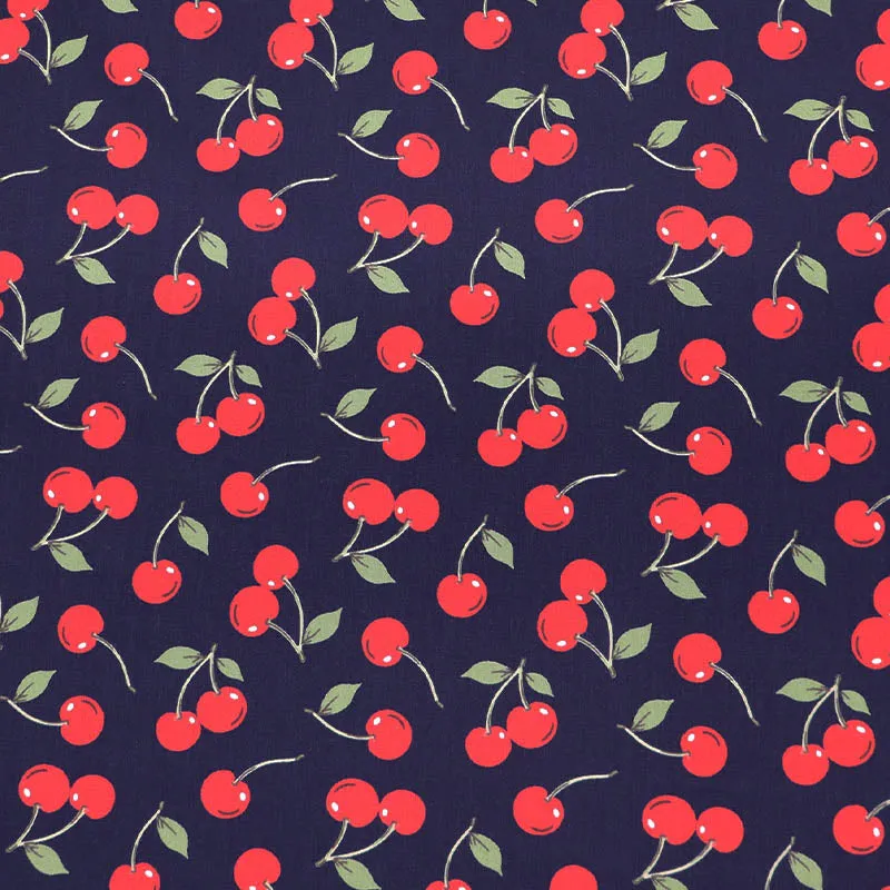 Cotton Poplin - Navy - Cherry