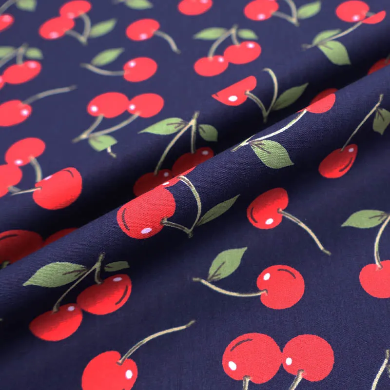 Cotton Poplin - Navy - Cherry