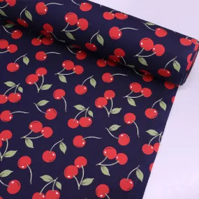 Cotton Poplin - Navy - Cherry