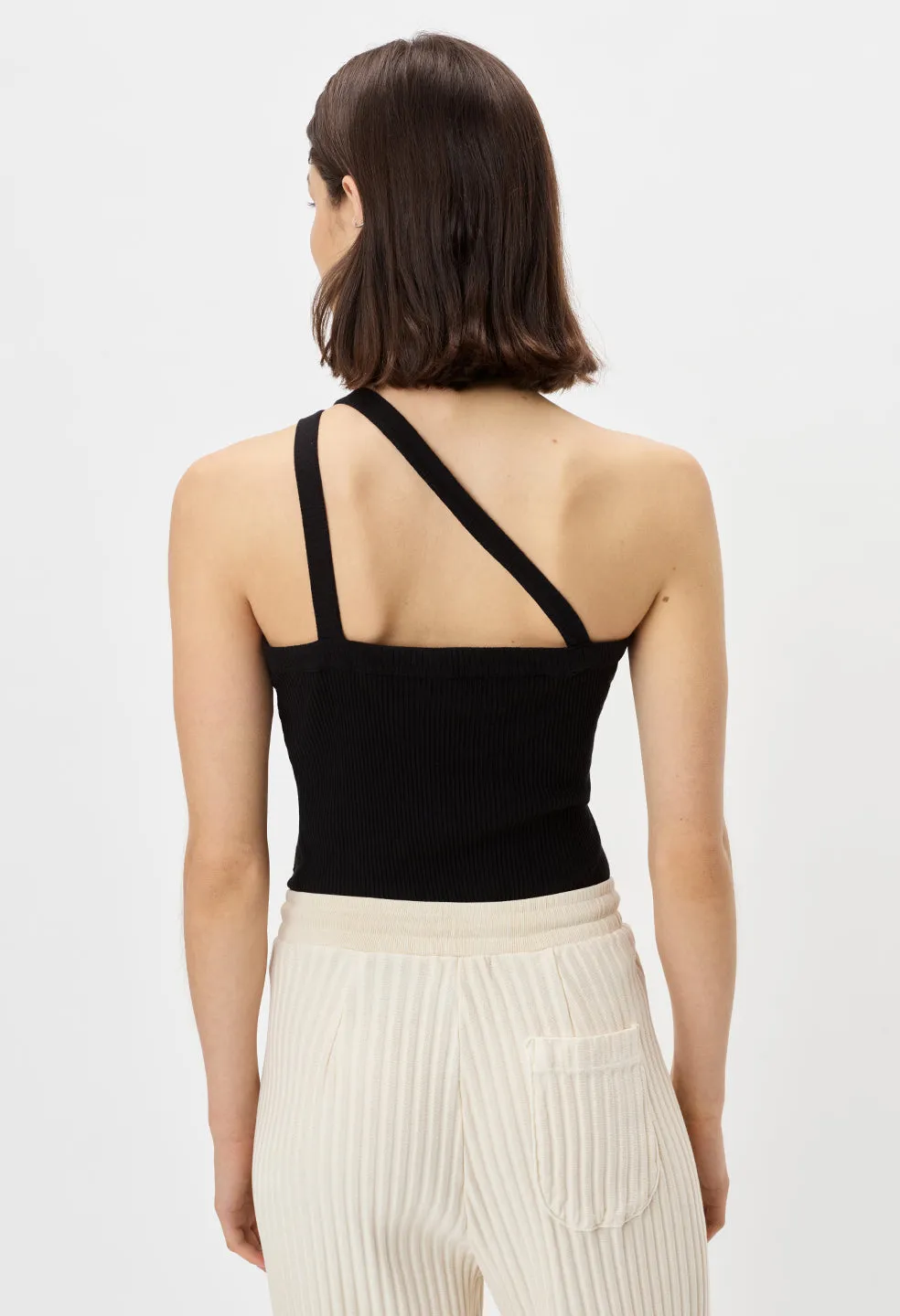 Cotton Rib Asymmetrical Tank / Black